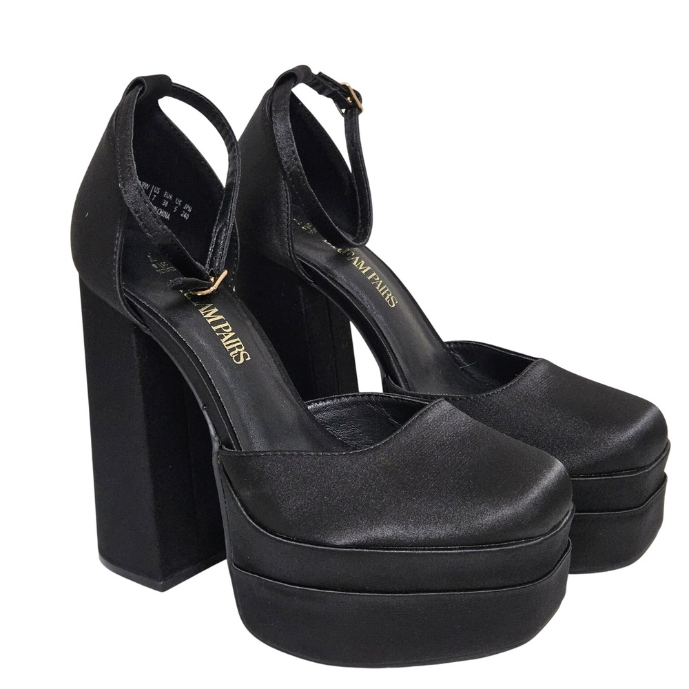 Gothic Dream Pairs Platform Square Toe Block Heel Pumps Womens 7 Black Satin